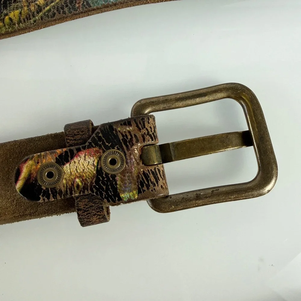 Leather Island Belt Mens 40 Snakes Brown Italian Leather Hand Stained Distressed